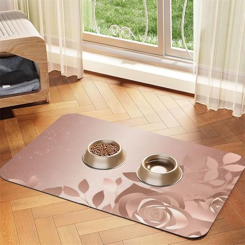 Hundefuttermatten für Böden, rutschfeste, super saugfähige Haustierfuttermatte, Geschirrspüler-Hundematte für Futter und Wasser, niedliches Gummi, schnell trocknend, 40,6 x 61 cm, Rotgold von STVYUKL