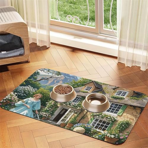Hundefuttermatten im britischen Landhausstil, 30,5 x 45,7 cm, rutschfest, super saugfähig, Geschirrspüler-Hundematte für Futter und Wasser, niedlich, schnell trocknend, Haustier-Futtermatte für Hunde von STVYUKL