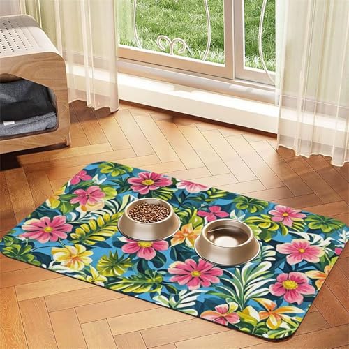 Hundefuttermatten im hawaiianischen Stil für Böden, 30,5 x 45,7 cm, rutschfeste, super saugfähige Haustierfuttermatte, Geschirrspüler-Hundematte für Futter und Wasser, niedlich, Gummi, schnell von STVYUKL