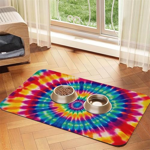 Hundefuttermatten mit Batikmuster für Böden, rutschfest, super saugfähig, für Futter und Wasser, niedlich, Gummi, schnell trocknend, 40,6 x 61 cm, für Hunde, Welpen, Katzen Hundefuttermatten mit Batikmuster für Böden, rutschfest, super saugfähig, für Futter und Wasser, niedlich, Gummi, schnell trocknend, 40,6 x 61 cm, für Hunde, Welpen, Katzen von STVYUKL