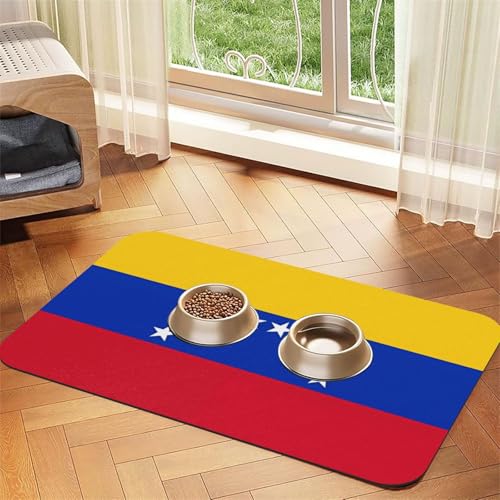 Hundefuttermatten mit Flagge von Venezuela für Böden, 30,5 x 45,7 cm, rutschfeste, super saugfähige Haustierfuttermatte, Geschirrspüler-Hundematte für Futter und Wasser, niedlich, Gummi, schnell von STVYUKL