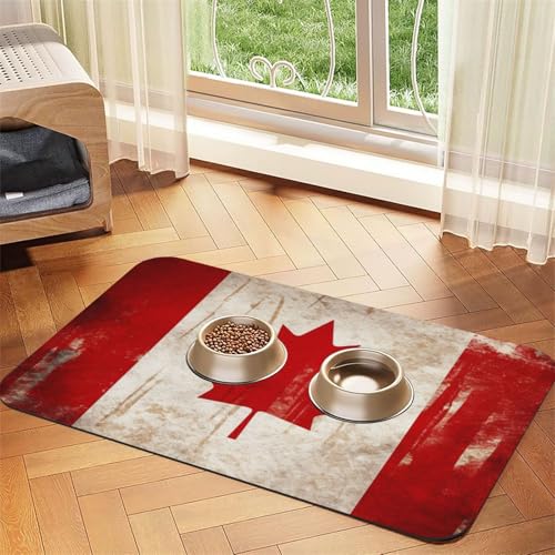 Hundefuttermatten mit Retro-Flagge von Kanada, 40,6 x 61 cm, rutschfest, super saugfähig, Geschirrspüler-Hundematte für Futter und Wasser, niedlich, schnell trocknend, Haustier-Futtermatte für Hunde von STVYUKL