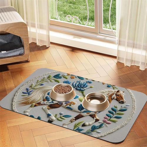 Hundefuttermatten mit Tier-Stickerei, Pferde, für Böden, 30,5 x 45,7 cm, rutschfest, super saugfähig, Geschirrspüler-Hundematte für Futter und Wasser, niedlich, Gummi, schnell trocknend Hundefuttermatten mit Tier-Stickerei, Pferde, für Böden, 30,5 x 45,7 cm, rutschfest, super saugfähig, Geschirrspüler-Hundematte für Futter und Wasser, niedlich, Gummi, schnell trocknend von STVYUKL
