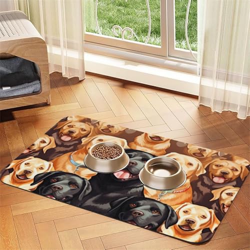 Labrador Retriever Hundefuttermatten für Böden, rutschfeste, super saugfähige Haustierfuttermatte, Geschirrspüler-Hundematte für Futter und Wasser, niedlich, Gummi, schnell trocknend von STVYUKL