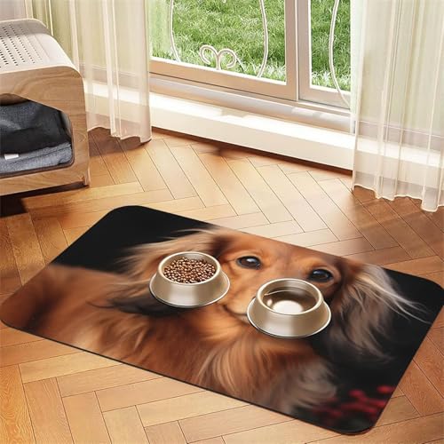 Langhaarige Dackel-Hundefuttermatten für Böden, rutschfest, super saugfähig, für Futter und Wasser, niedliche, schnell trocknende Haustier-Futtermatte für Hunde, Welpen, Katzen, 40,6 x 61 cm Langhaarige Dackel-Hundefuttermatten für Böden, rutschfest, super saugfähig, für Futter und Wasser, niedliche, schnell trocknende Haustier-Futtermatte für Hunde, Welpen, Katzen, 40,6 x 61 cm von STVYUKL