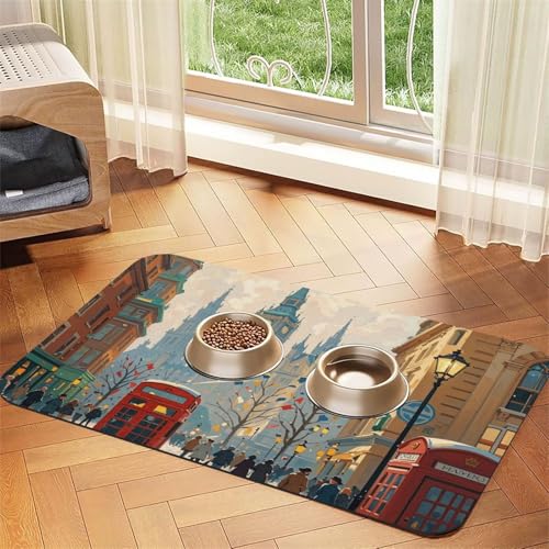 London Impression Hundefuttermatten für Böden, 30,5 x 45,7 cm, rutschfeste, super saugfähige Haustierfuttermatte, Geschirrspüler-Hundematte für Futter und Wasser, niedlich, Gummi, schnell trocknend von STVYUKL