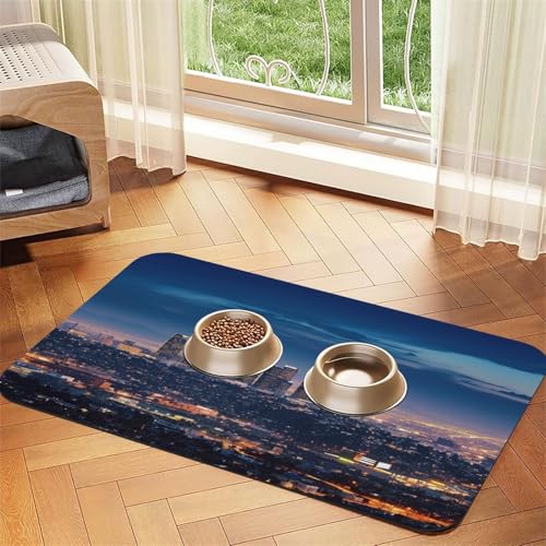 Los Angeles Skyline Hundefuttermatten für Böden, rutschfeste, super saugfähige Haustierfuttermatte, Geschirrspüler-Hundematte für Futter und Wasser, niedliche, schnell trocknende Haustier-Futtermatte von STVYUKL