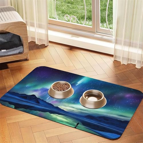 Northern Lights Hundefuttermatten für Böden, rutschfeste, super saugfähige Haustierfuttermatte, Geschirrspüler-Hundematte für Futter und Wasser, niedliche, schnell trocknende Haustier-Futtermatte für von STVYUKL