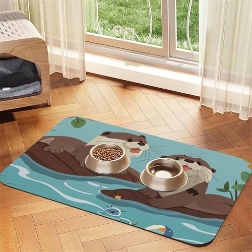 Otters Hundefuttermatten für Böden, 30,5 x 45,7 cm, rutschfeste, super saugfähige Haustierfuttermatte, Geschirrspüler-Hundematte für Futter und Wasser, niedlich, Gummi, schnell trocknend von STVYUKL