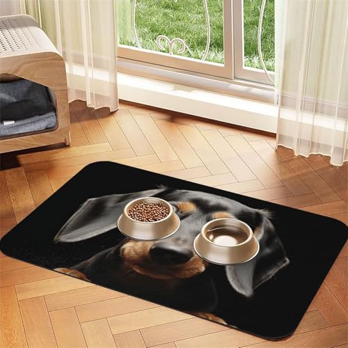 Pad Dackel-Hundefuttermatten für Böden, 30,5 x 45,7 cm, rutschfeste, super saugfähige Haustierfuttermatte, Geschirrspüler-Hundematte für Futter und Wasser, niedlich, Gummi, schnell trocknend von STVYUKL
