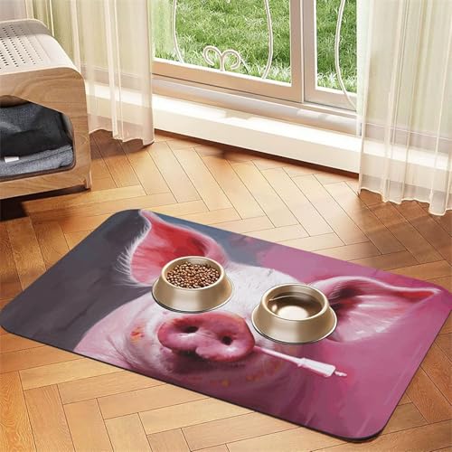 Schweine-Hundefuttermatten für Böden, 30,5 x 45,7 cm, rutschfeste, super saugfähige Haustierfuttermatte, Geschirrspüler-Hundematte für Futter und Wasser, niedlich, Gummi, schnell trocknend von STVYUKL
