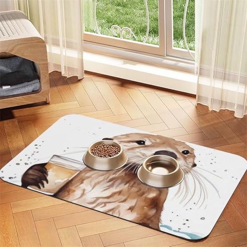 Sea Otter Hundefuttermatten für Böden, rutschfeste, super saugfähige Haustierfuttermatte, Geschirrspüler-Hundematte für Futter und Wasser, niedlich, Gummi, schnell trocknend, Haustier-Futtermatte für von STVYUKL