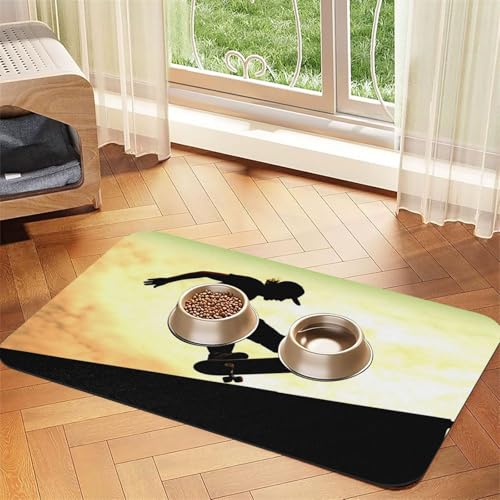 Skateboard-Hundefuttermatten für Böden, 30,5 x 45,7 cm, rutschfeste, super saugfähige Haustierfuttermatte, Geschirrspüler-Hundematte für Futter und Wasser, niedlich, Gummi, schnell trocknend Skateboard-Hundefuttermatten für Böden, 30,5 x 45,7 cm, rutschfeste, super saugfähige Haustierfuttermatte, Geschirrspüler-Hundematte für Futter und Wasser, niedlich, Gummi, schnell trocknend von STVYUKL