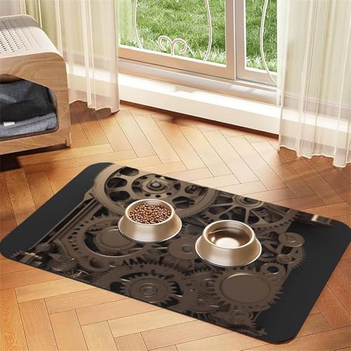 Steampunk Mechanische Zahnräder Hundefuttermatten für Böden, 30,5 x 45,7 cm, rutschfeste, super saugfähige Haustierfuttermatte, Geschirrspüler-Hundematte für Futter und Wasser, niedlich, Gummi von STVYUKL