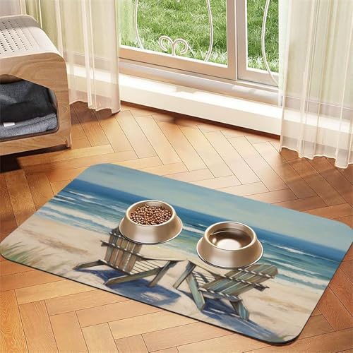 Strandszene mit Stühlen, Hundefuttermatten für Böden, 30,5 x 45,7 cm, rutschfest, super saugfähig, für Geschirrspüler, Hundefutter und Wasser, niedlich, schnell trocknend, Haustier-Füttermatte für Strandszene mit Stühlen, Hundefuttermatten für Böden, 30,5 x 45,7 cm, rutschfest, super saugfähig, für Geschirrspüler, Hundefutter und Wasser, niedlich, schnell trocknend, Haustier-Füttermatte für von STVYUKL