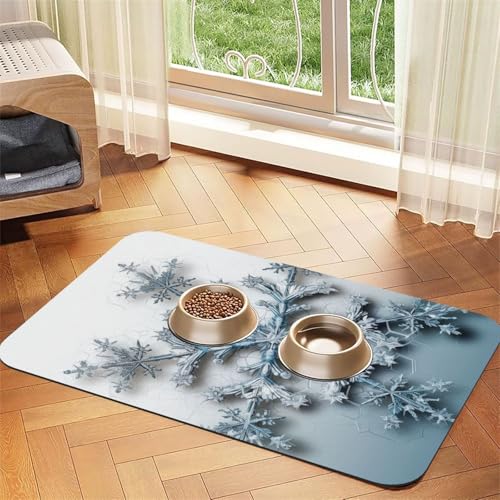 Transparente Schneeflocken-Hundefuttermatten für Böden, 40,6 x 61 cm, rutschfeste, super saugfähige Haustierfuttermatte, Geschirrspüler-Hundematte für Futter und Wasser, niedlich, Gummi, schnell von STVYUKL