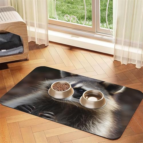 Waschbär-Hundefuttermatten für Böden, rutschfest, super saugfähig, für Futter und Wasser, niedlich, Gummi, schnell trocknend, für Hunde, Welpen, Katzen, 40,6 x 61 cm Waschbär-Hundefuttermatten für Böden, rutschfest, super saugfähig, für Futter und Wasser, niedlich, Gummi, schnell trocknend, für Hunde, Welpen, Katzen, 40,6 x 61 cm von STVYUKL