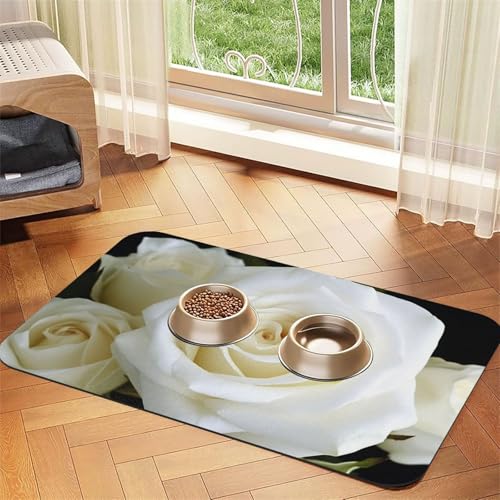 Weiße Rose Hundefuttermatten für Böden, rutschfest, super saugfähig, für Futter und Wasser, niedlich, schnell trocknend, für Hunde, Welpen, Katzen, 40,6 x 61 cm Weiße Rose Hundefuttermatten für Böden, rutschfest, super saugfähig, für Futter und Wasser, niedlich, schnell trocknend, für Hunde, Welpen, Katzen, 40,6 x 61 cm von STVYUKL
