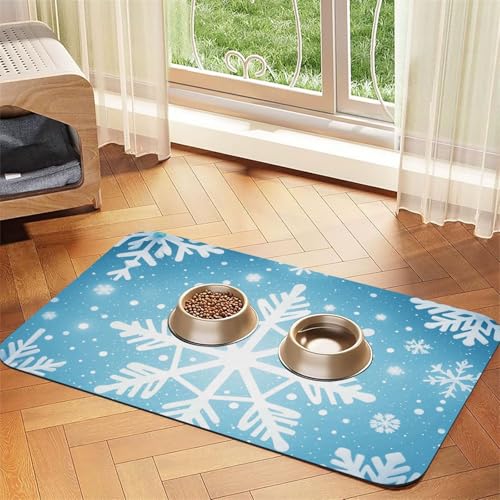 Winter-Schneeflocken-Hundefuttermatten für Böden, rutschfest, super saugfähig, für Futter und Wasser, niedlich, Gummi, schnell trocknend, Haustier-Futtermatte für Hunde, Welpen, Katzen, 40,6 x 61 cm Winter-Schneeflocken-Hundefuttermatten für Böden, rutschfest, super saugfähig, für Futter und Wasser, niedlich, Gummi, schnell trocknend, Haustier-Futtermatte für Hunde, Welpen, Katzen, 40,6 x 61 cm von STVYUKL