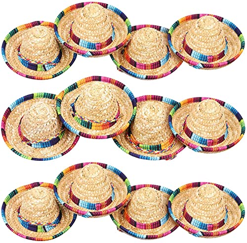 12 Stück Mini-Mexikanischer Hut, natürlicher Stroh, Mini-Miesta-Hut für Motto-Party-Dekorationen (braun) von STmea