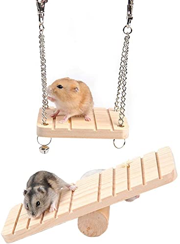 Hamster Wippe Holz Hängeschaukel Set Frettchen Kletterleiter Käfig Spielzeug Federung für kleine Hamster Eichhörnchen Rennmäuse Mäuse Zwerge Ratten von STmea