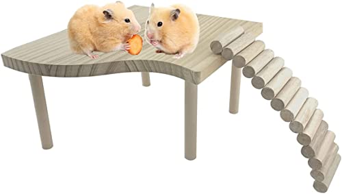 Hamsterspiel-Holzplattform mit Säulen, Hamster, Holzleiter, Brücke für Kleintiere, Klettern, Kauspielzeug, Käfigzubehör für Hamster, Eichhörnchen, Rennmäuse, 2 Stück von STmea