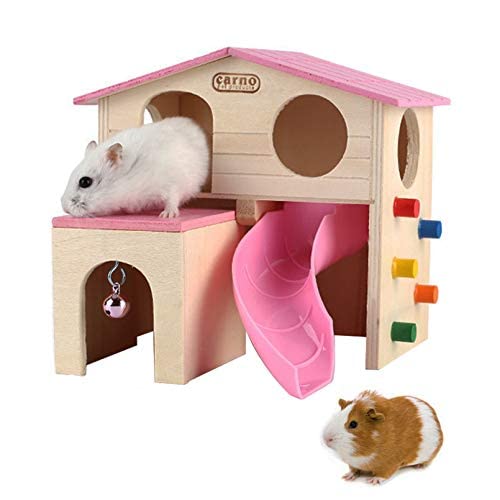 Kleintierversteck Hamsterhaus mit lustiger Kletterleiter, Rutsche, Holzhütte, Spielspielzeug, Kauspielzeug für kleine Tiere wie Zwerghamster und Maus (Rosa) von STmea