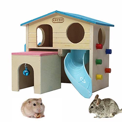 Kleintierversteck Hamsterhaus mit lustiger Kletterleiter, Rutsche, Holzhütte, Spielspielzeug, Kauspielzeug für kleine Tiere wie Zwerghamster und Maus (blau) von STmea