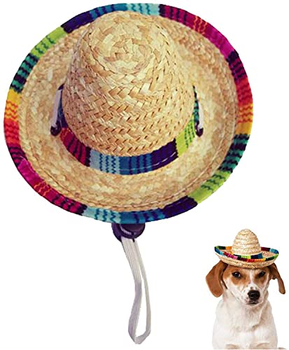 Sombrero Hut, Mini Stroh Sombrero Hüte Mexikanische Hüte Sombrero Partyhüte für kleine Haustiere/Welpen/Katze (elastisches Seil) von STmea