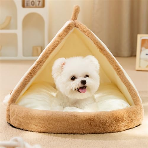 Bettberuhigendes Hundebett, Katzenbett for Den Innenbereich, Katzenbett, Höhle for Den Innenbereich, Katzenzelthaus, Niedliche Höhlenbetten for Haustiere (Color : Beige, Size : L) von SUABON