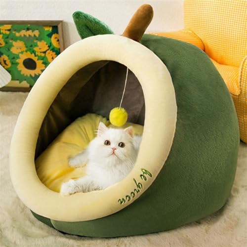 Katzenbetthöhle for Den Innenbereich, Katzenbett Mit Rutschfester Unterseite, Katzen-/Hundehöhle Mit Hängendem Spielzeug, Katzenzelthaus, Warmes Hundebett (Color : Green, Size : 35 * 35 * 30cm) von SUABON