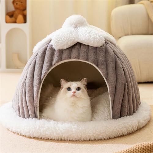 Katzenhöhlenbett, Katzenbetten For Hauskatzen, Kleines Katzenbett Mit Rutschfester Unterseite, Warmes Hundebett, Katzenzelt, Betthaus Mit Abnehmbarem, Waschbarem Kissen ( Color : Grey , Size : 45*45*4 von SUABON