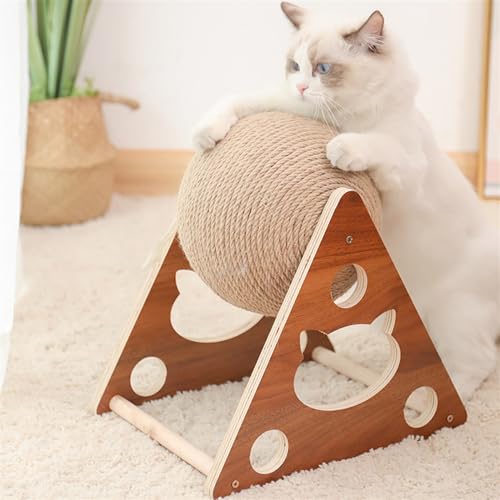 Katzenkratzspielzeug Mit Drehbarem Ball, Natürlicher Sisal-Katzenkratzball, Holzständer, Spielzeug Für Kleine Katzen Und Kätzchen Im Innenbereich (Color : Natural, Size : L) von SUABON