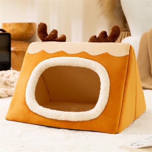 Süßes Weiches Katzenbett, Katzenmatte, Beruhigendes Katzen- Und Hundebett, Bequemes Halbgeschlossenes Katzen- Und Hundenest (Color : Brown, Size : 46 * 32 * 30cm) von SUABON