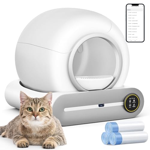 (2025) Selbstreinigende Katzentoilette, verbesserte automatische Roboter-Katzentoilette für mehrere Katzen, 65L+9L extra groß, mit Negativ-Ionen-Sterilisation und Deodorierung, APP-Steuerung von SUANPOT