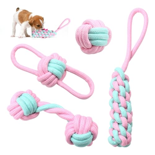 Hundespielzeug Set, 4 Stück Welpenspielzeug Langlebiges Interaktives Kauspielzeug aus Naturbaumwolle, Hanf, Ungiftig für Kleine Hunde und Mittelgroße Hunde Hundespielzeug Set, 4 Stück Welpenspielzeug Langlebiges Interaktives Kauspielzeug aus Naturbaumwolle, Hanf, Ungiftig für Kleine Hunde und Mittelgroße Hunde von SUATK