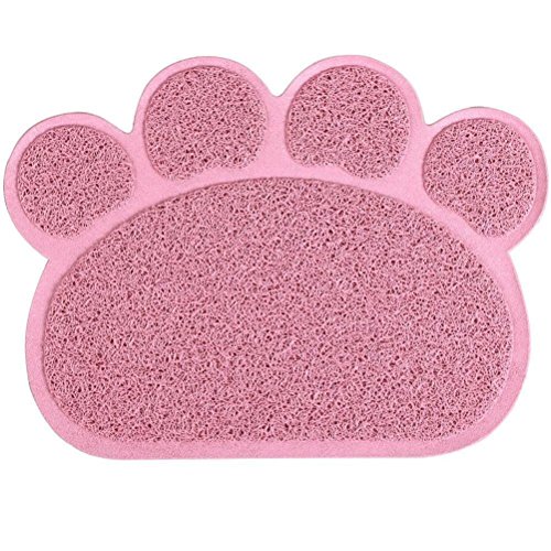 SUAVER Pet Katzenstreu Matte, PVC rutschfest Paw Shaped Katzenklo Mat pet Food wassernapf placemat Matte Haustier füttern Matten,30 x 40 cm (Lotus Pink) von SUAVER