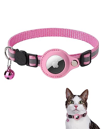 Airtag Katzenhalsband, Reflektierendes AirTag Katzenhalsband mit AirTag-Halterung und Glocke, GPS Leichte Tracker Katzenhalsbänder, Katzen-AirTag-Halsband mit Abbrechbarer Sicherheitsschnalle(Rosa) von SUBORAWOS