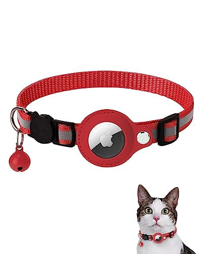 Airtag Katzenhalsband, Reflektierendes AirTag Katzenhalsband mit AirTag-Halterung und Glocke, GPS Leichte Tracker Katzenhalsbänder, Katzen-AirTag-Halsband mit Abbrechbarer Sicherheitsschnalle(Rot) von SUBORAWOS