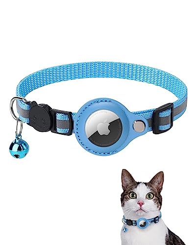 Airtag Katzenhalsband, Reflektierendes AirTag Katzenhalsband mit AirTag-Halterung und Glocke, GPS Leichte Tracker Katzenhalsbänder, Katzen-AirTag-Halsband mit Abbrechbarer Sicherheitsschnalle (Blau) von SUBORAWOS