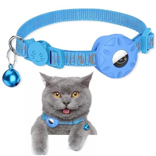 Airtag Katzenhalsband, Reflektierendes AirTag Katzenhalsband mit AirTag-Halterung und Glocke, Leichte Tracker Katzenhalsbänder, Katzen-AirTag-Halsband mit Abbrechbarer Sicherheitsschnalle (Blau) von SUBORAWOS