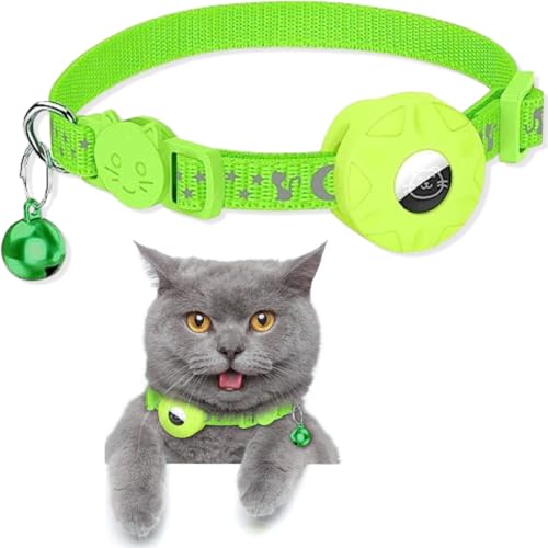 Airtag Katzenhalsband, Reflektierendes AirTag Katzenhalsband mit AirTag-Halterung und Glocke, Leichte Tracker Katzenhalsbänder, Katzen-AirTag-Halsband mit Abbrechbarer Sicherheitsschnalle (Grün) von SUBORAWOS