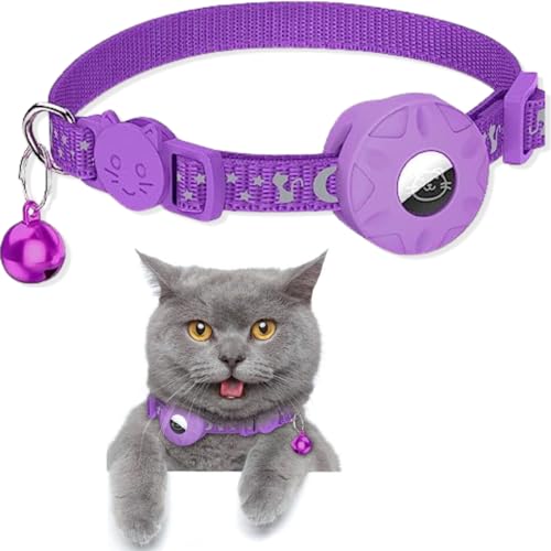 Airtag Katzenhalsband, Reflektierendes AirTag Katzenhalsband mit AirTag-Halterung und Glocke, Leichte Tracker Katzenhalsbänder, Katzen-AirTag-Halsband mit Abbrechbarer Sicherheitsschnalle (Lila) von SUBORAWOS