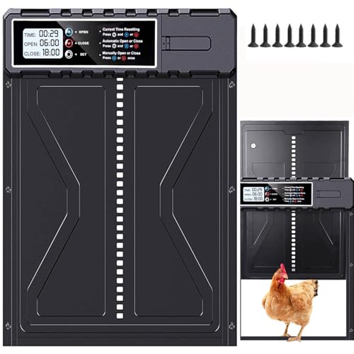 Große Automatische Hühnerklappe Hühnertür mit Timer Intelligenter Einklemmschutz,Elektrische Hühnerklappe Aluminiumlegierung Automatisch/Handmodus,Hühnertür,programmierbarem Wasserdicht LCD-Bildschirm von SUBOSI