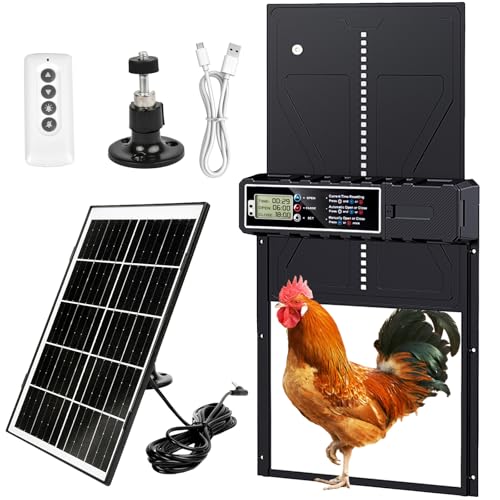 Große Solar Automatische Hühnerklappe Upgrade,Elektrische Hühnerklappe Automatisch mit Timer, 7W Solarpanel,Anti-Pinch,LCD Display, Fernbedienung, Automatische Hühnerstalltür Hühnertür von SUBOSI