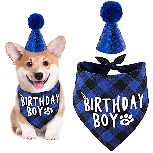 Hunde-Geburtstags-Bandana, Haustier-Geburtstagsparty-Zubehör, Baumwoll-Dreieck, Jungen-Hundeschal mit süßem Hunde-Geburtstagshut für kleine, mittelgroße Hunde, Katzen, Kostüme, Kopfbedeckung (blau) Hunde-Geburtstags-Bandana, Haustier-Geburtstagsparty-Zubehör, Baumwoll-Dreieck, Jungen-Hundeschal mit süßem Hunde-Geburtstagshut für kleine, mittelgroße Hunde, Katzen, Kostüme, Kopfbedeckung (blau) von SUBTAVIK