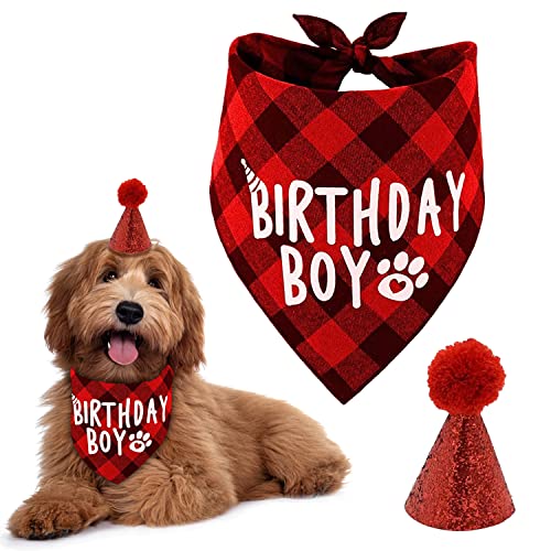 Hundegeburtstags-Bandana, Haustier-Geburtstagsparty-Zubehör, Baumwoll-Dreieck, Junge, Hundeschal mit süßem Hunde-Geburtstagshut für kleine, mittelgroße Hunde, Katzen, Kostüme, Kopfbedeckung (rot) Hundegeburtstags-Bandana, Haustier-Geburtstagsparty-Zubehör, Baumwoll-Dreieck, Junge, Hundeschal mit süßem Hunde-Geburtstagshut für kleine, mittelgroße Hunde, Katzen, Kostüme, Kopfbedeckung (rot) von SUBTAVIK
