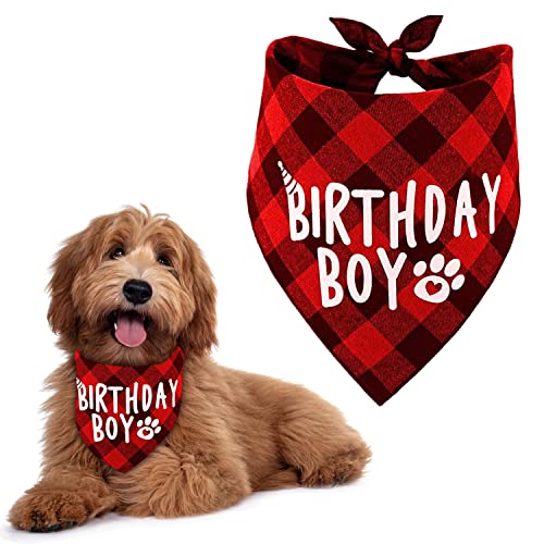 Hundegeburtstags-Bandana, Kariertes bedrucktes Geburtstagskind-Bandana, waschbar, Haustiere, Geburtstagsparty-Zubehör, Baumwolle, dreieckig, Hundeschal für kleine, mittelgroße Hunde und Katzen (rot) Hundegeburtstags-Bandana, Kariertes bedrucktes Geburtstagskind-Bandana, waschbar, Haustiere, Geburtstagsparty-Zubehör, Baumwolle, dreieckig, Hundeschal für kleine, mittelgroße Hunde und Katzen (rot) von SUBTAVIK