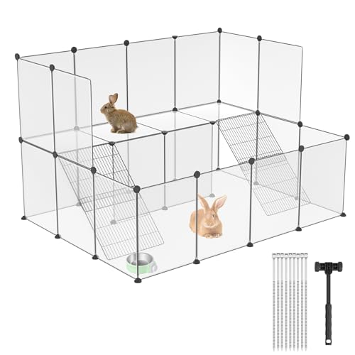 SUBTLETY 143x108x93cm Kleintierlaufställe Set DIY Montage Kaninchengehege aus Kunststoff & Metall Kleintiergehege mit Gummihammer Freigehege Laufstall für Hamster, Kaninchen, Meerschweinchen von SUBTLETY