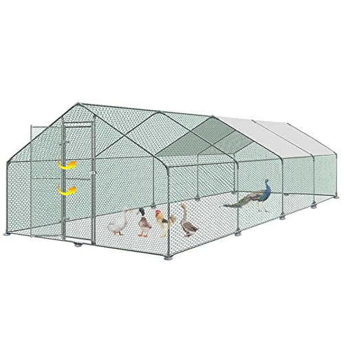 SUBTLETY 24㎡ Freilaufgehege Geflügelställe Verzinkter Stahl Geflügelkäfige 3x8x2m Freigehege Hühnerstall inkl. Tür & Riegel & PE Folie Außengehege Hühnerhaus für Hühner Enten Gänse & Anderes Geflügel von SUBTLETY